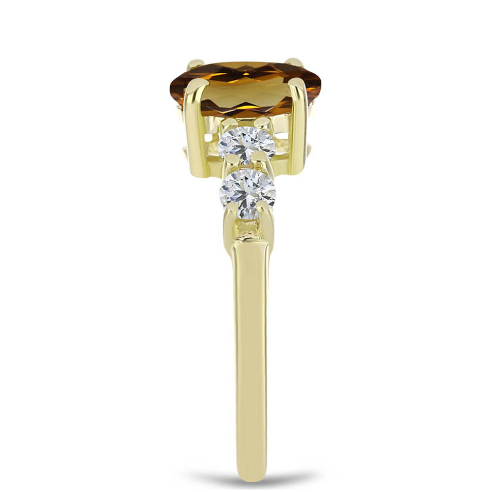 Anillo de Plata Bañada en Oro con Cuarzo Coñac y Topacio Blanco