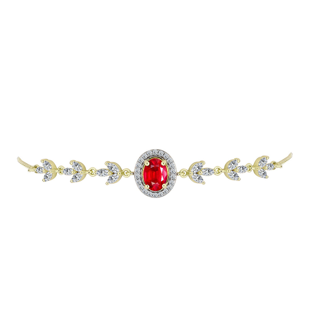 Pulsera de Plata Bañada en Oro con Ágata Roja y Topacio Blanco