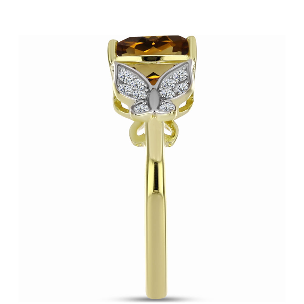Anillo de Plata Bañada en Oro con Cuarzo Coñac y Topacio Blanco