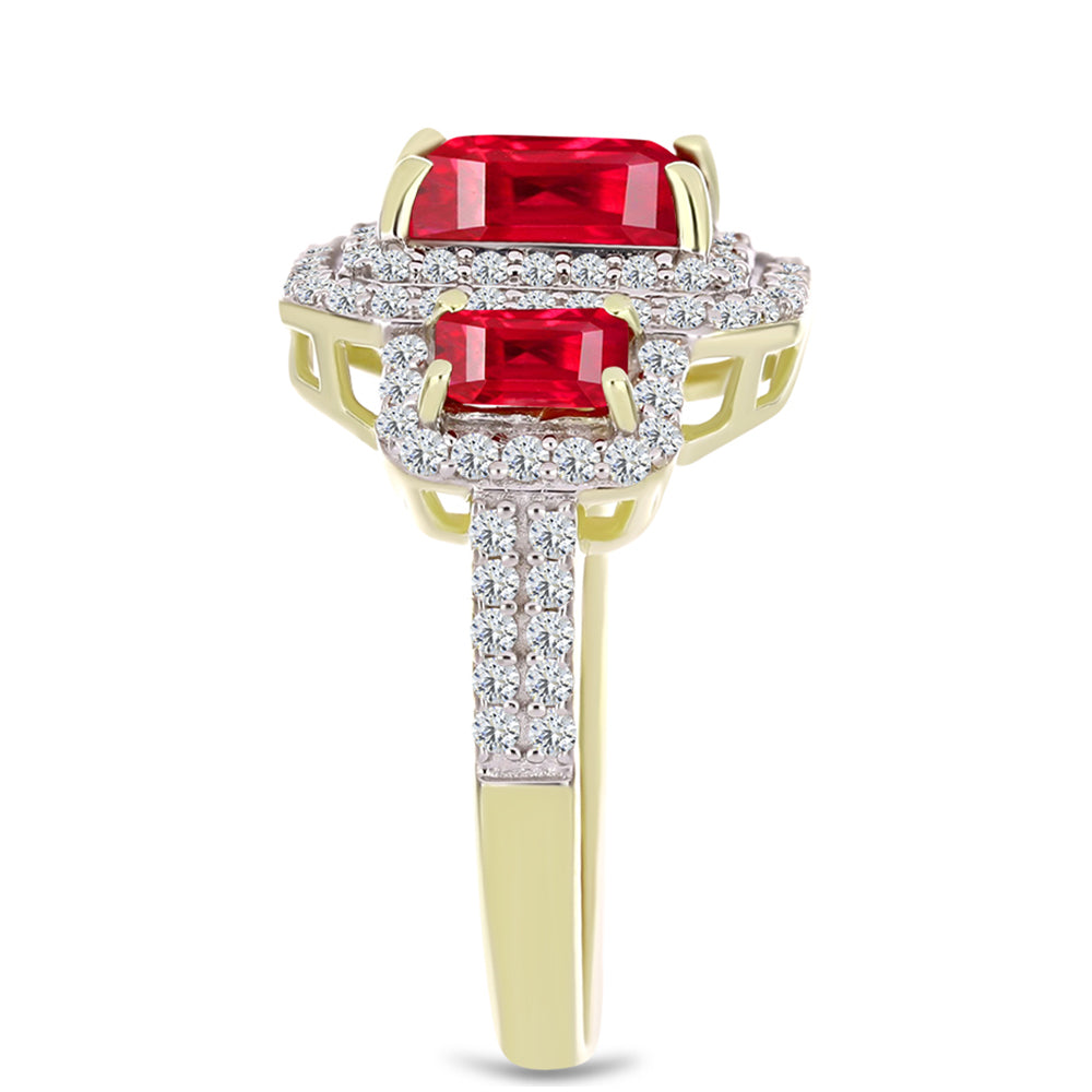 Anillo de Plata Bañada en Oro con Ágata Roja y Topacio Blanco