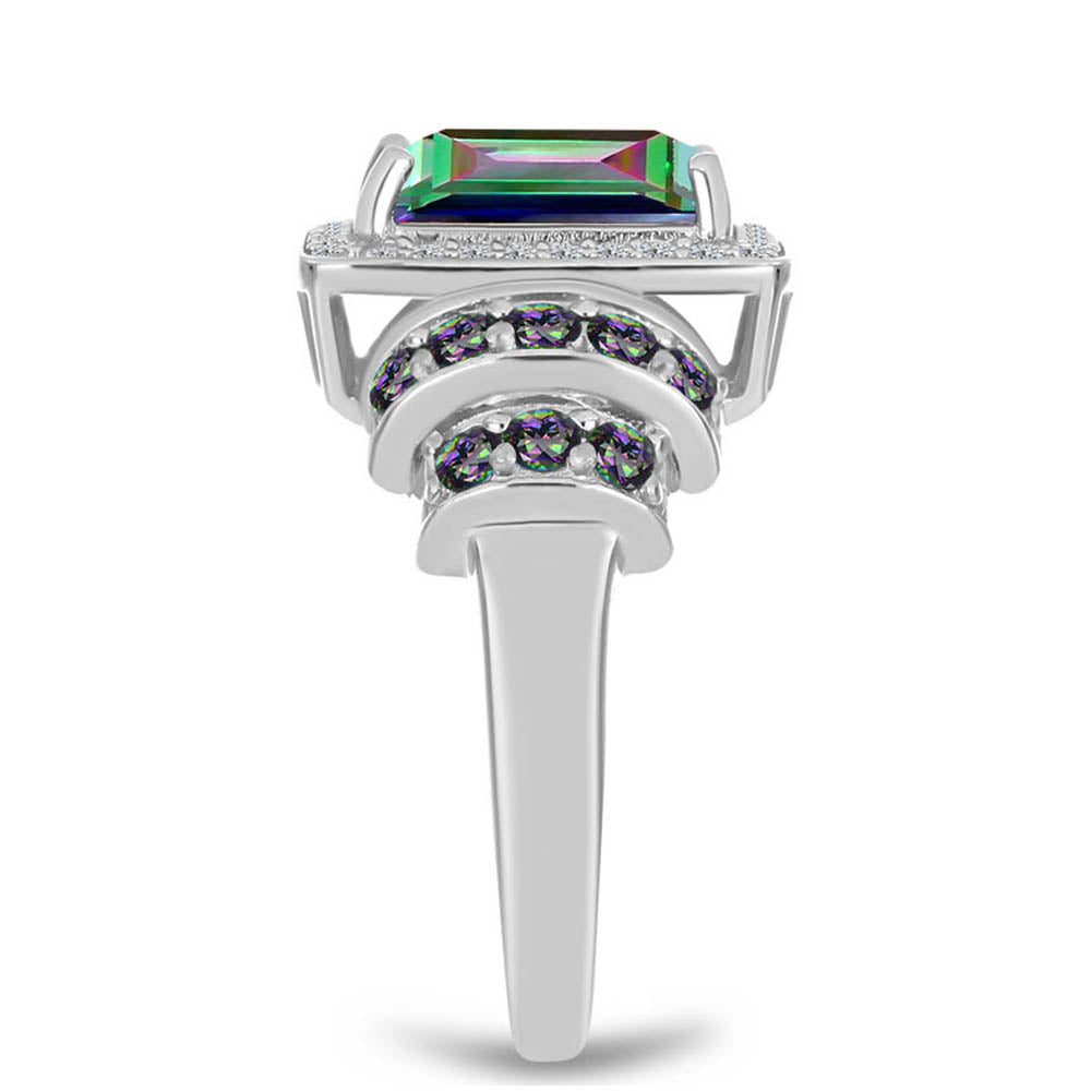 Anillo de Plata con Cuarzo Místico Verde de Brasil y Topacio Blanco