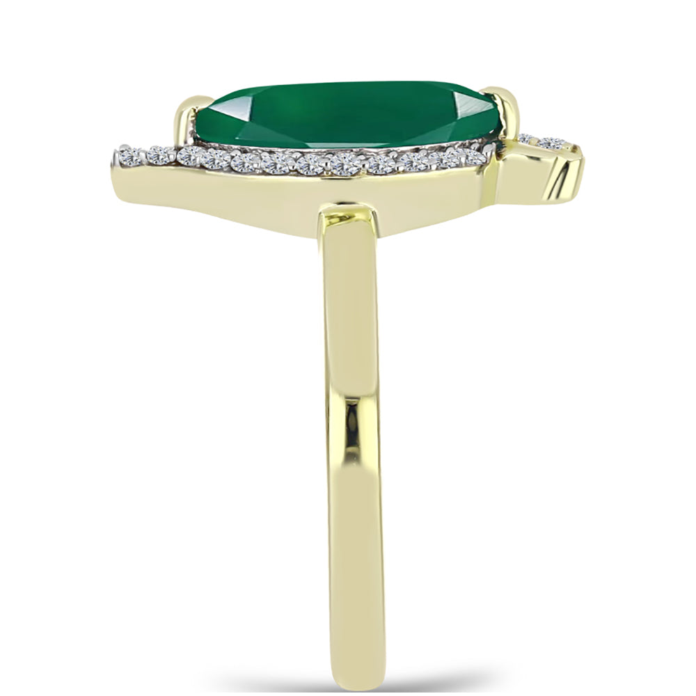 Anillo de Plata Bañada en Oro con Ágata Verde y Topacio Blanco
