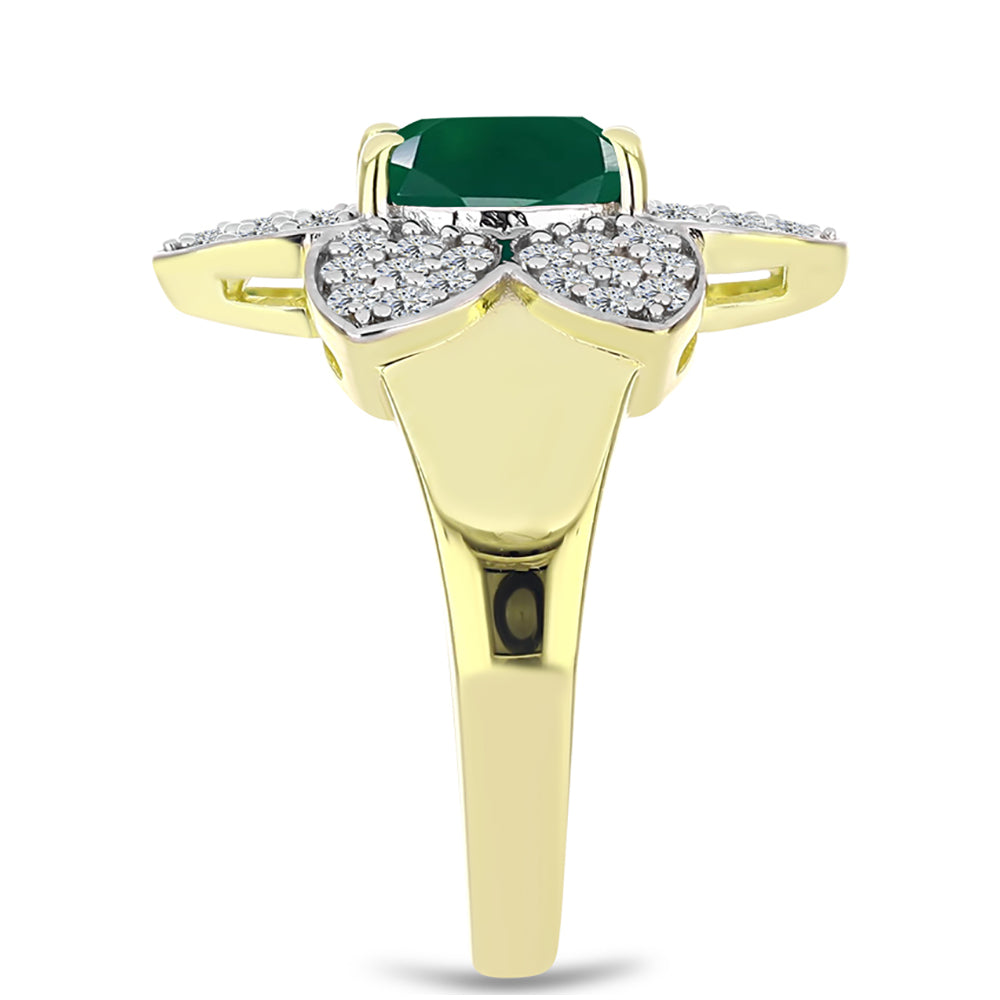 Anillo de Plata Bañada en Oro con Ágata Verde y Topacio Blanco