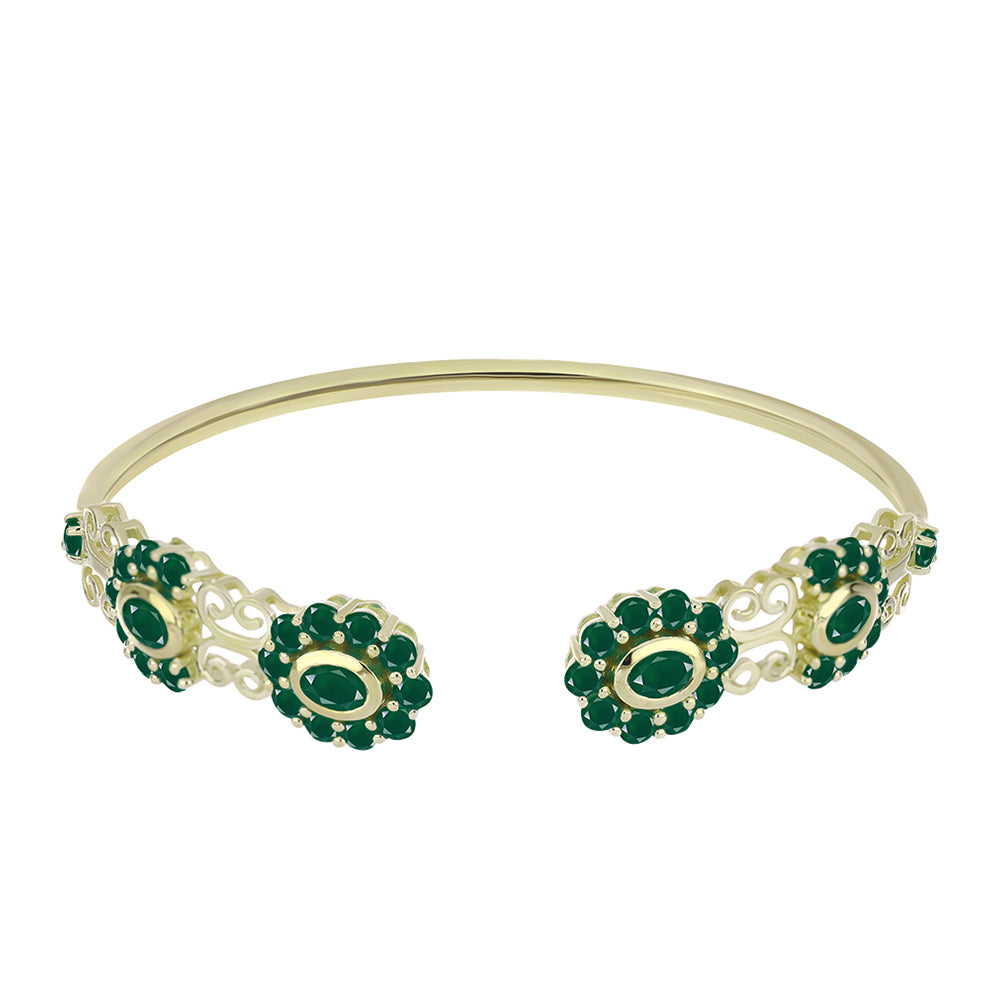 Brazalete de Plata Bañada en Oro con Ágata Verde