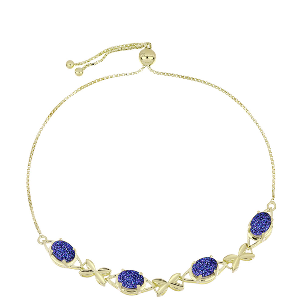 Pulsera de Plata Bañada en Oro con Drusa Purpura