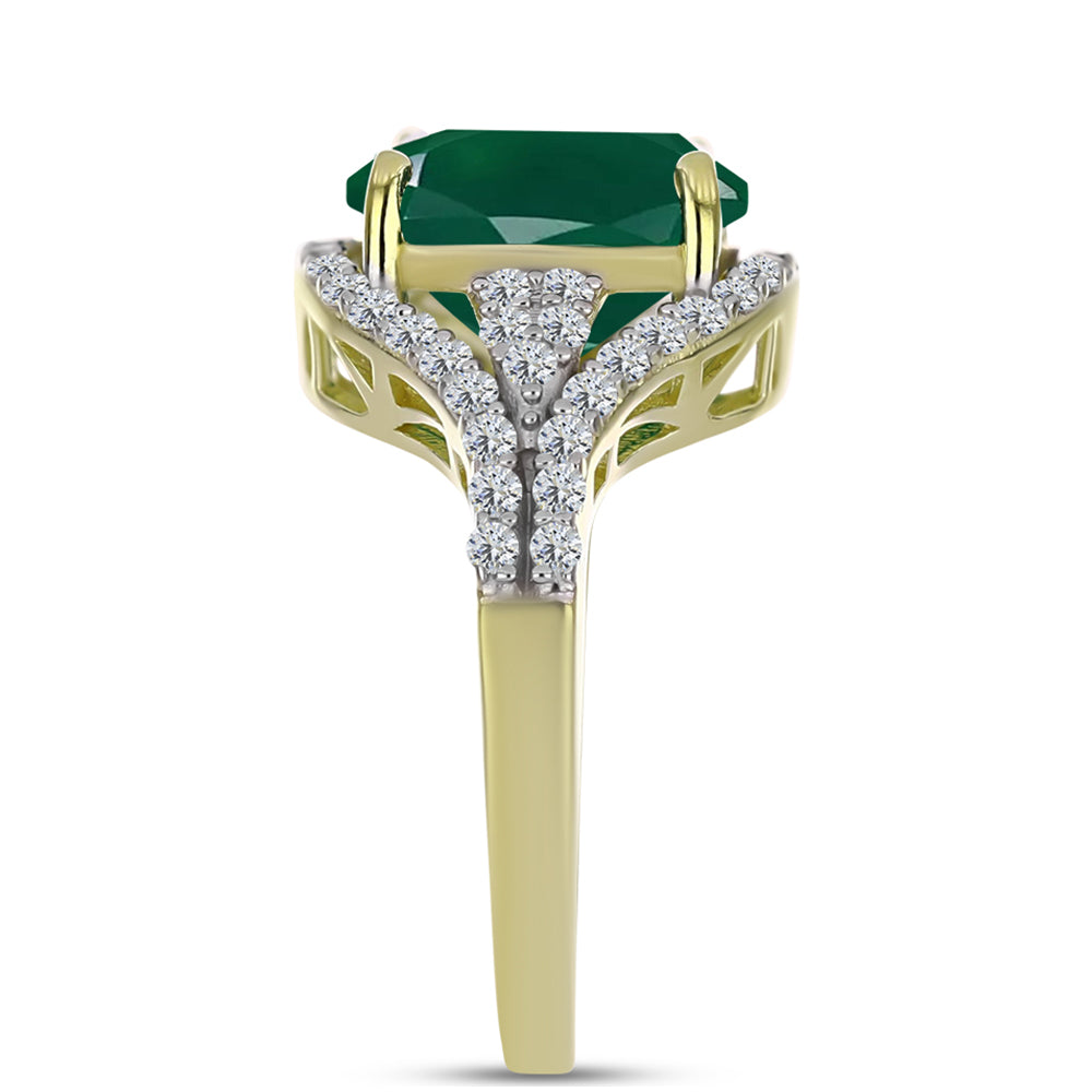 Anillo de Plata Bañada en Oro con Ágata Verde y Topacio Blanco