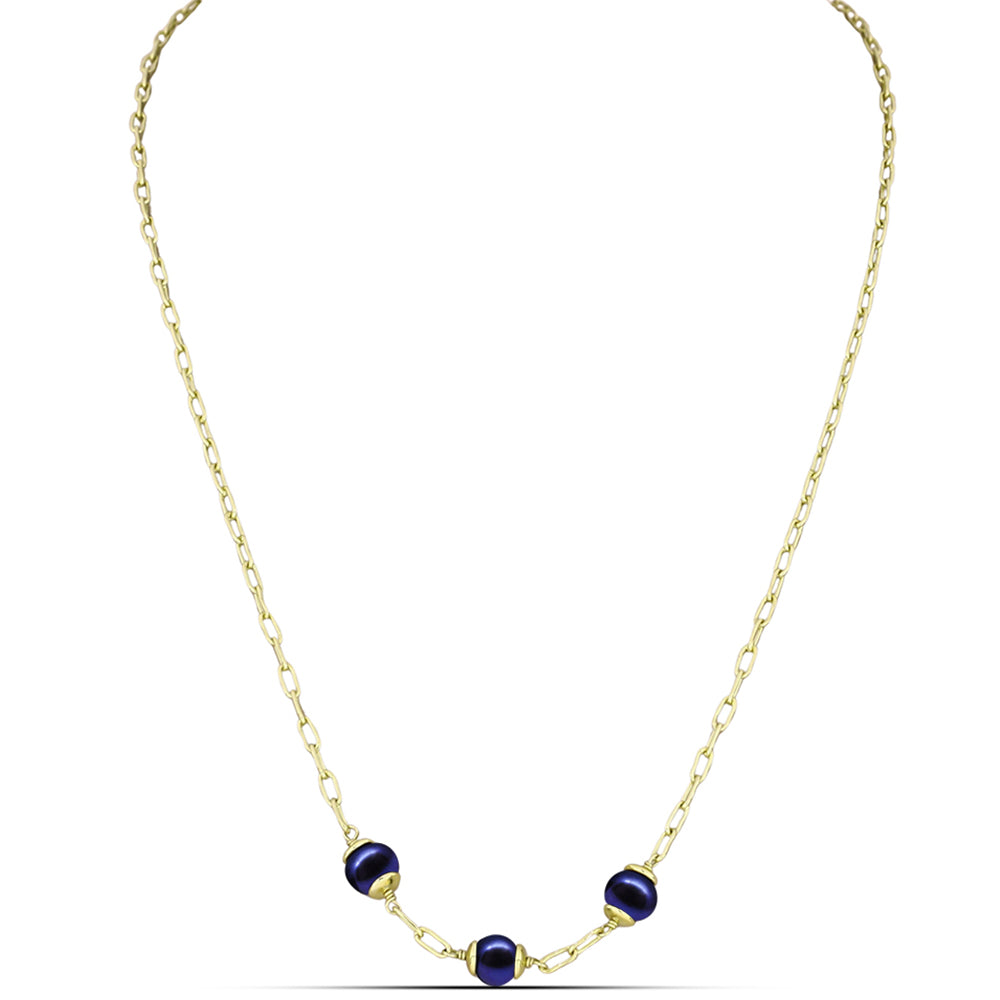 Collar de Plata Bañada en Oro con Perla Negra de Agua dulce
