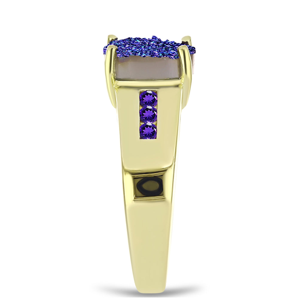 Anillo de Plata Bañada en Oro con Drusa Purpura y Amatista de Marruecos