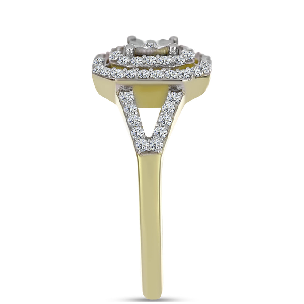 Anillo de Plata Bañada en Oro con Diamante blanco y Topacio Blanco