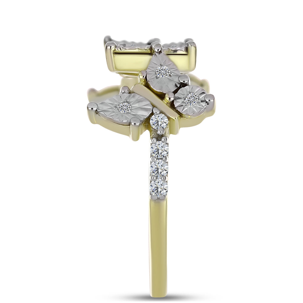 Anillo de Plata Bañada en Oro con Diamante blanco y Topacio Blanco