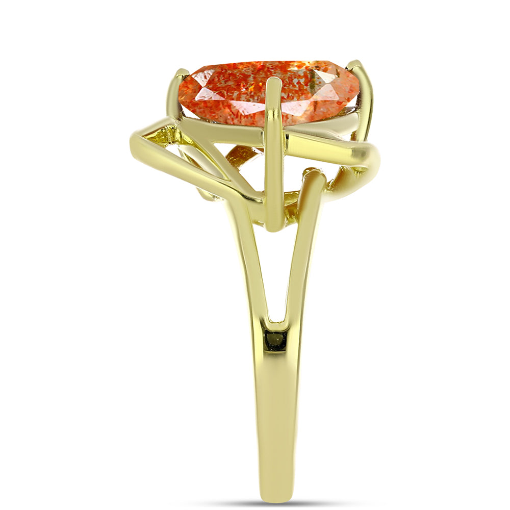 Anillo de Plata Bañada en Oro con Piedra Solar de Oregon