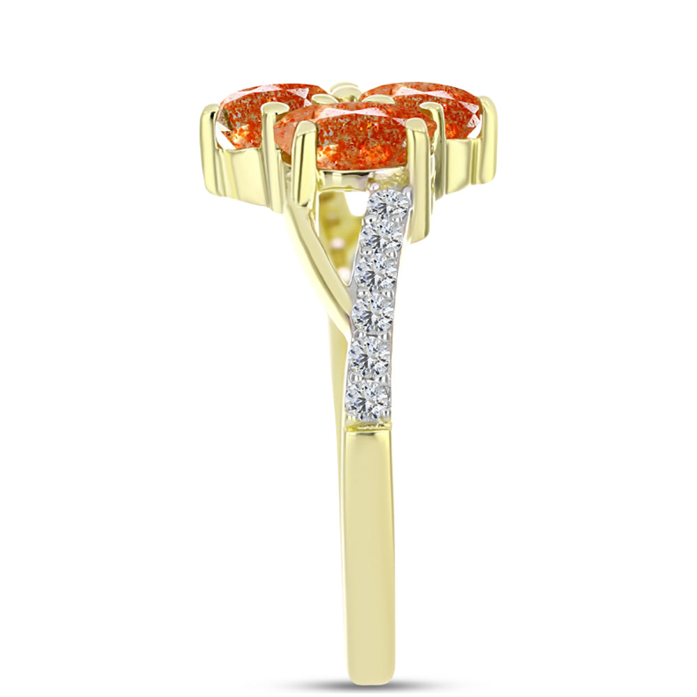 Anillo de Plata Bañada en Oro con Piedra Solar de Oregon y Topacio Blanco