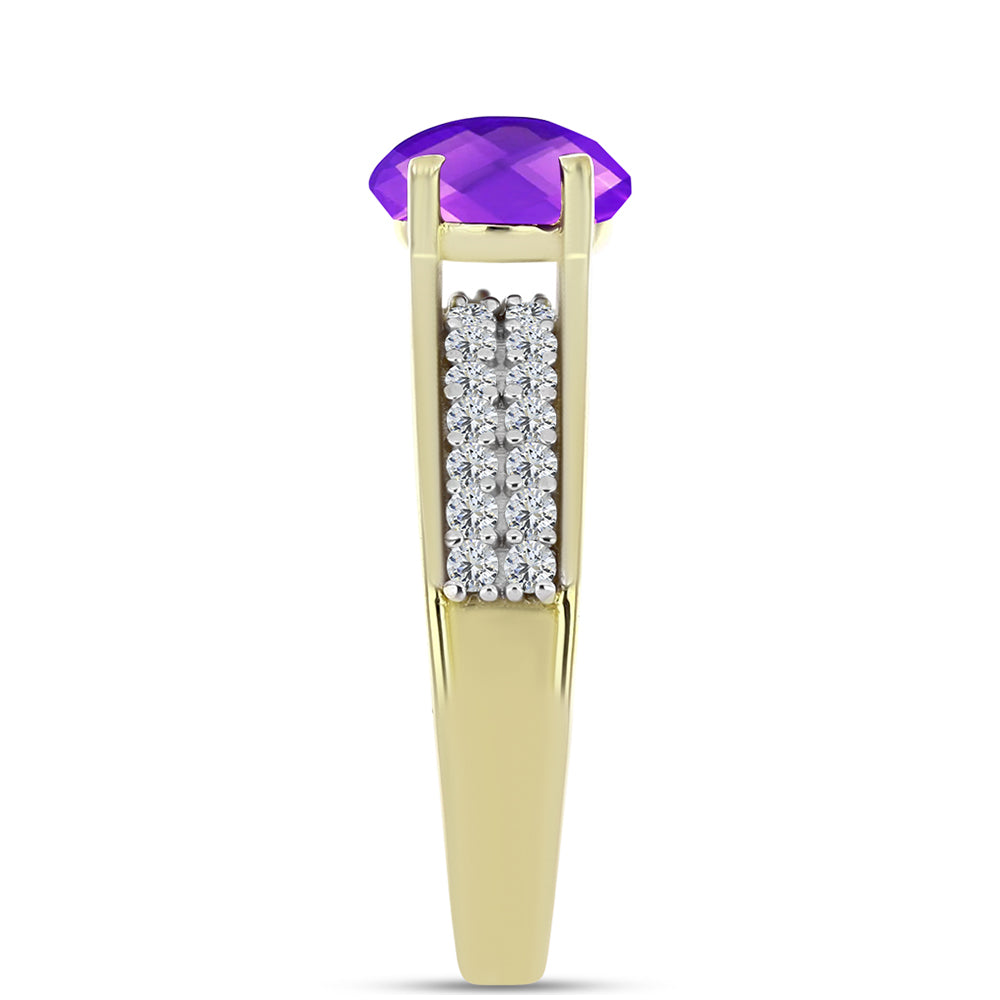 Anillo de Plata Bañada en Oro con Ágata Púrpura y Topacio Blanco