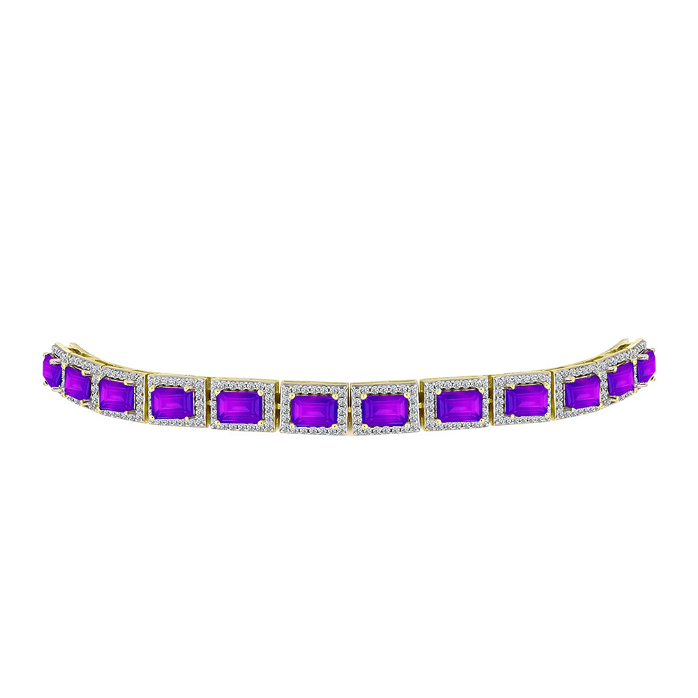 Pulsera de Plata Bañada en Oro con Ágata Púrpura y Topacio Blanco