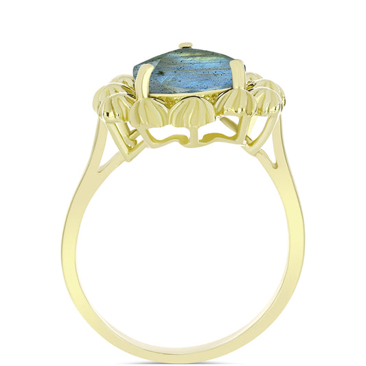 Anillo de Plata Bañada en Oro con Labradorita
