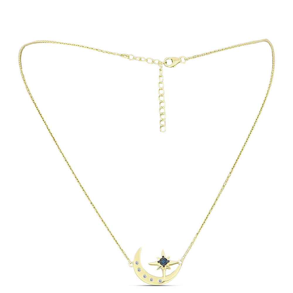 Collar de Plata Bañada en Oro con Diamante Azul y Topacio Blanco