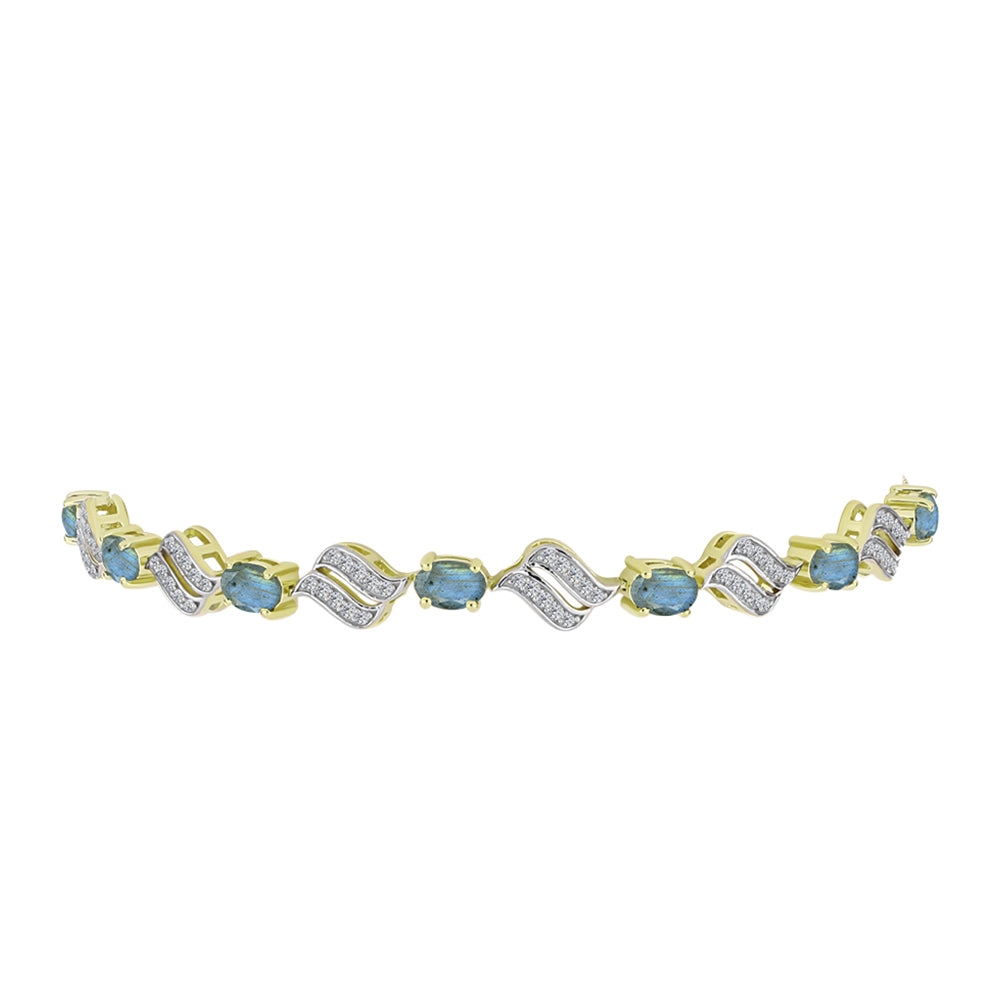 Pulsera de Plata Bañada en Oro con Labradorita y Topacio Blanco