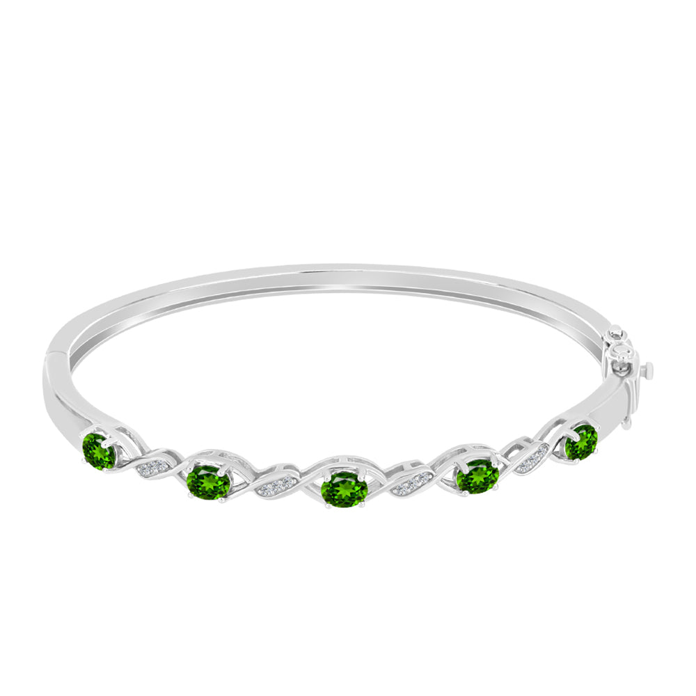 Brazalete de Plata con Diópsido de Cromo y Topacio Blanco