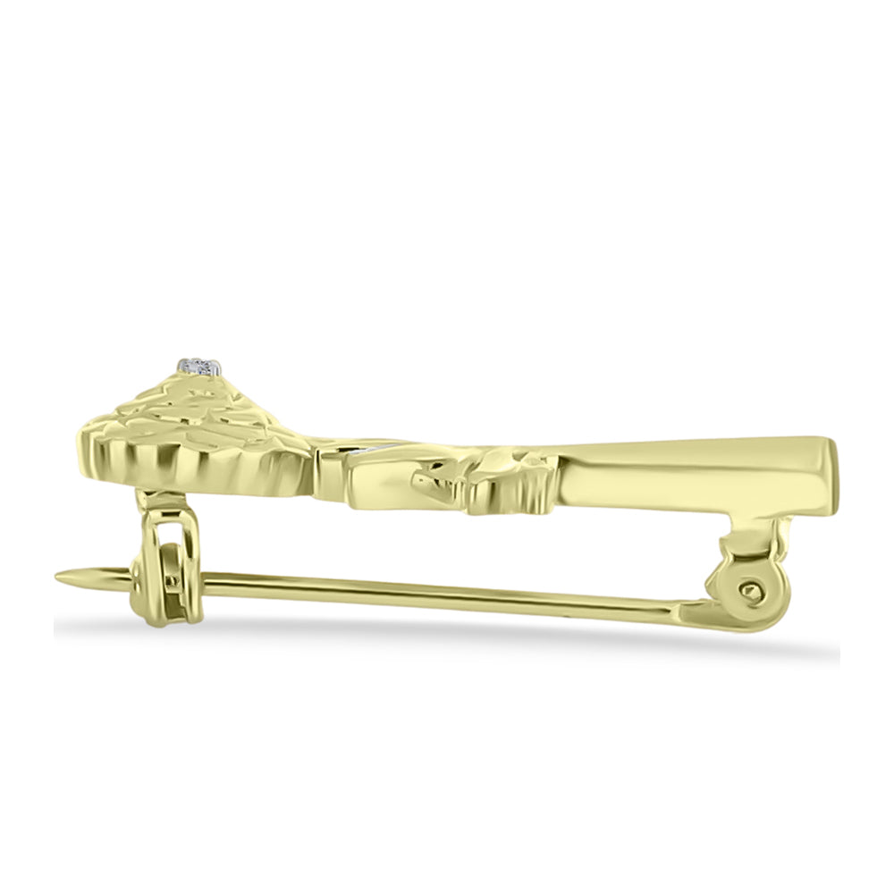 Broche de Plata Bañada en Oro con Diamante blanco