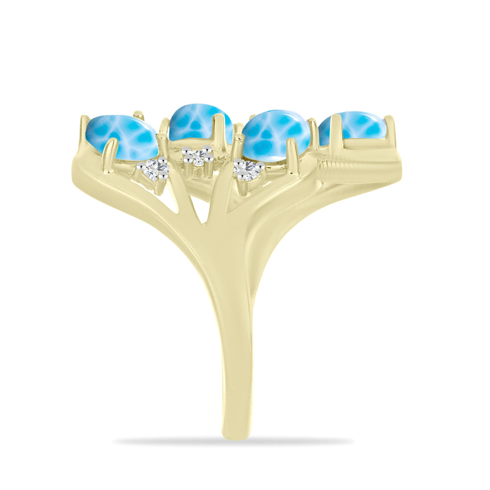 Anillo de Plata Bañada en Oro con Larimar y Topacio Blanco