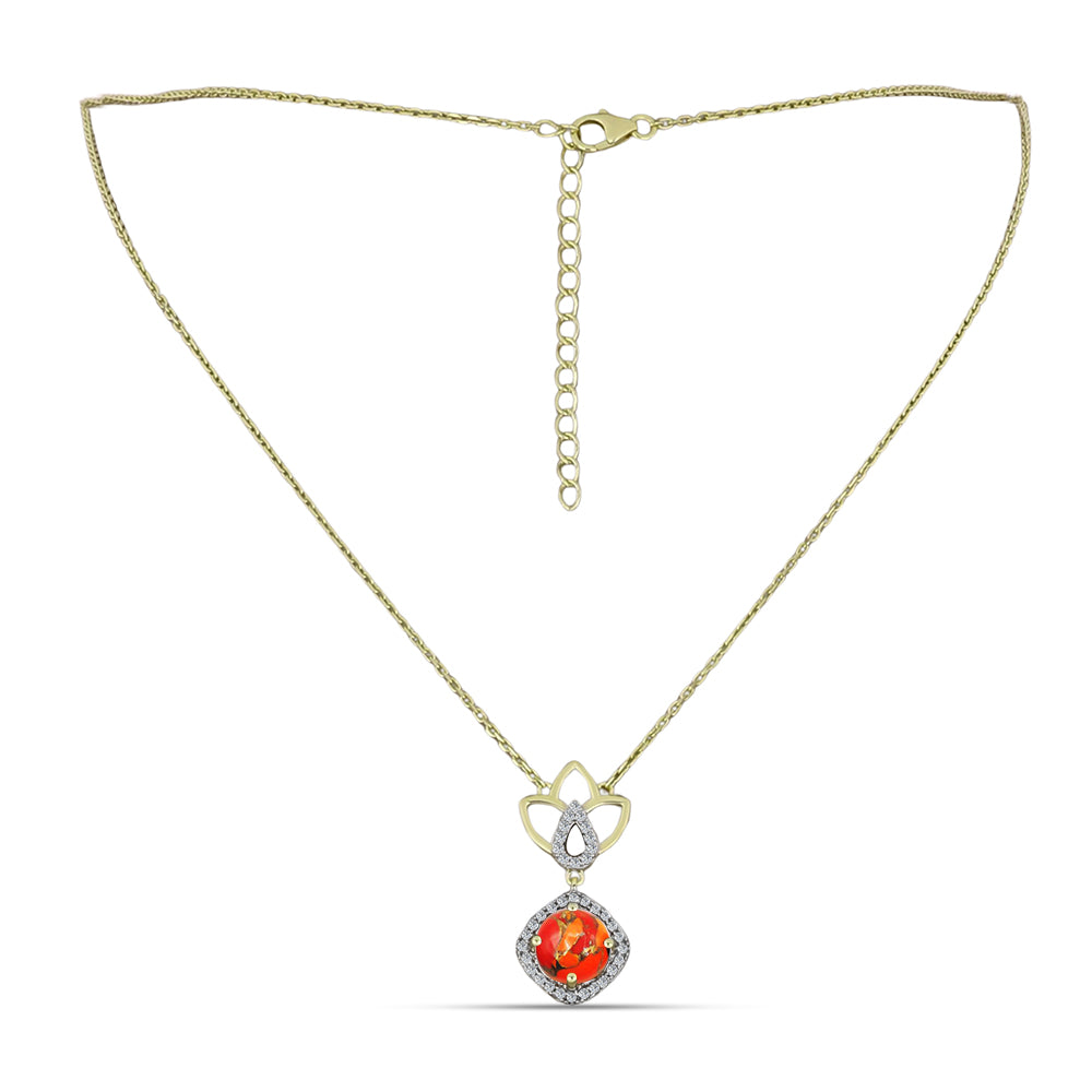 Collar de Plata Bañada en Oro con Turquesa de Mohave y Topacio Blanco