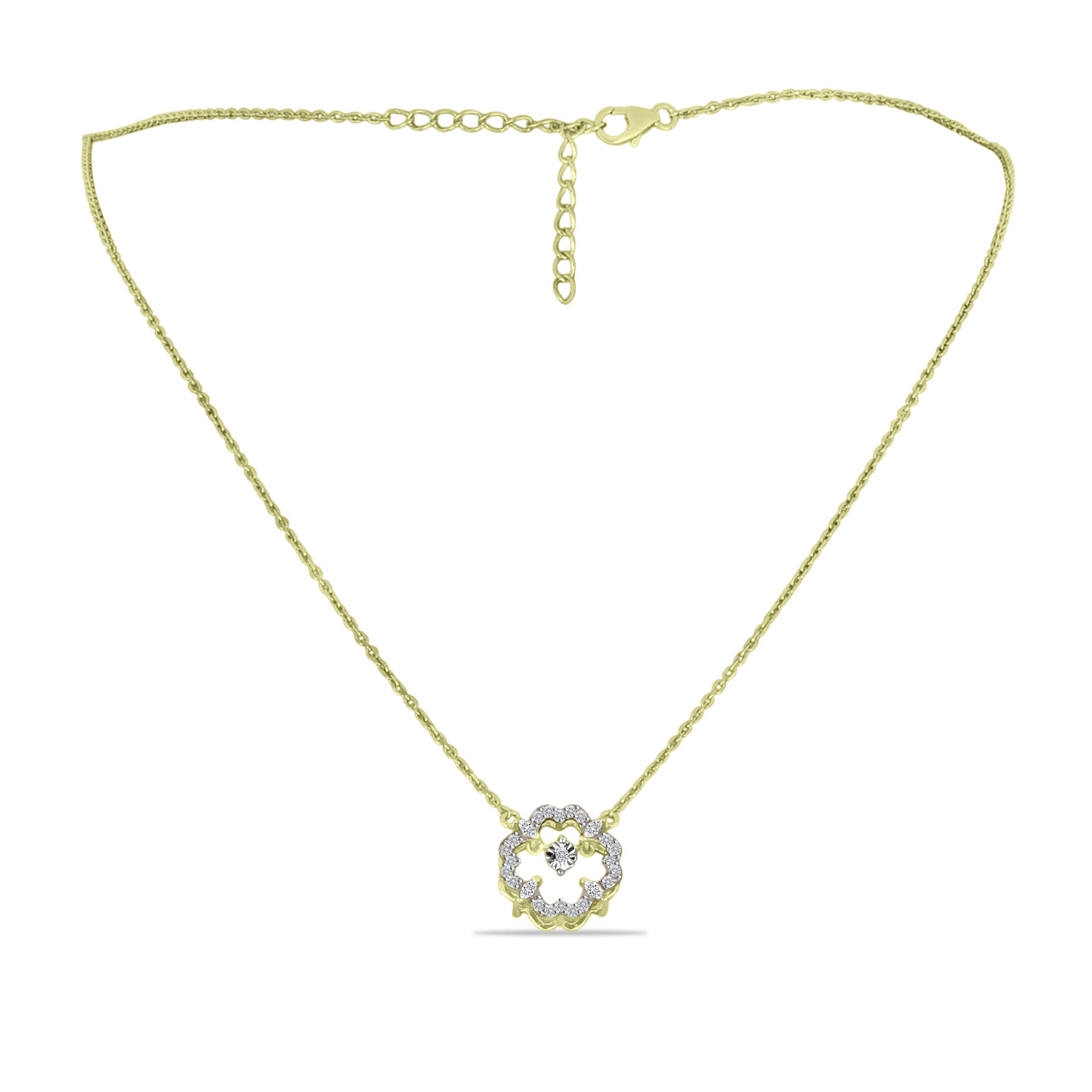 Collar de Plata Bañada en Oro con Diamante blanco y Zircón Blanco
