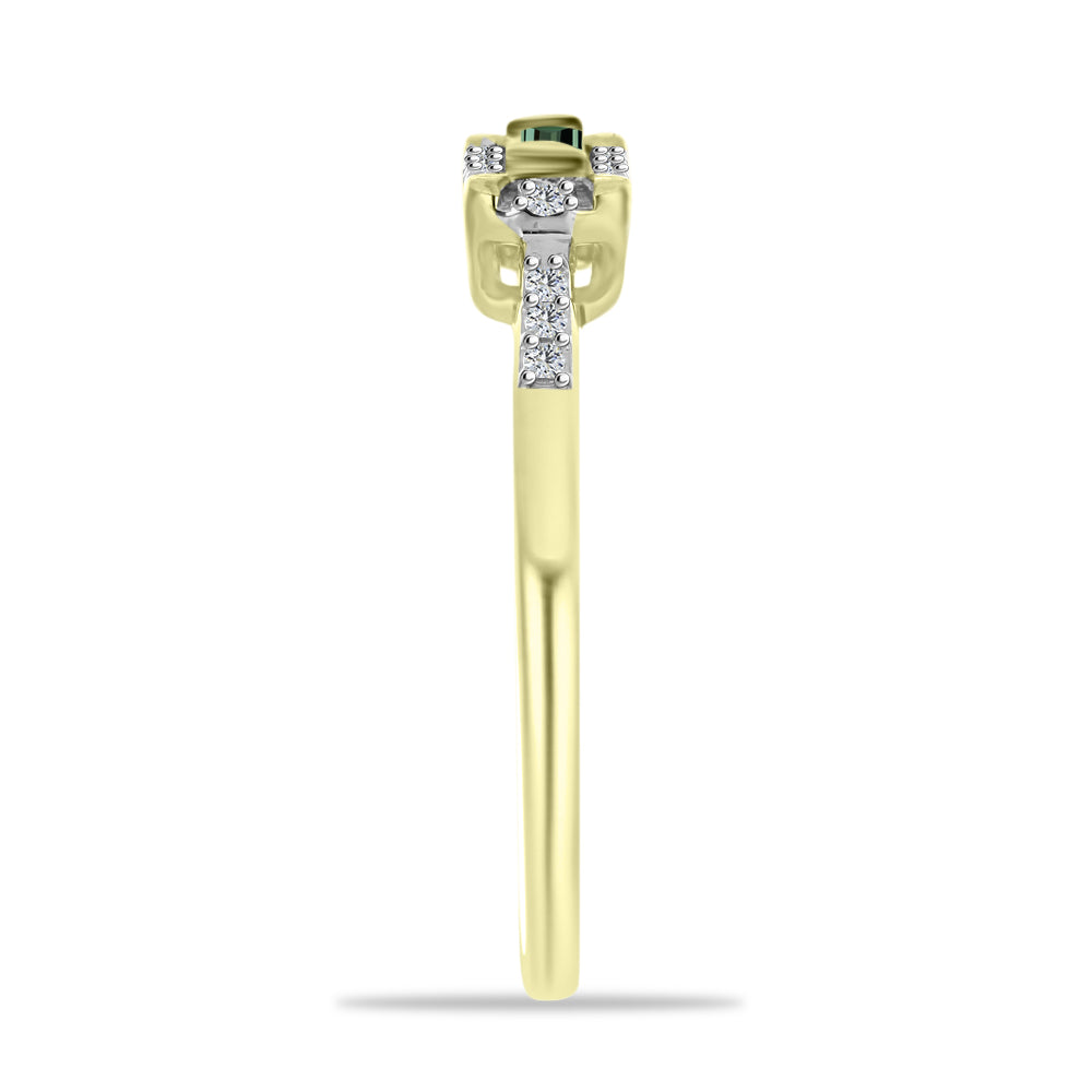 Anillo de Plata Bañada en Oro con Zafiro Verde y Topacio Blanco