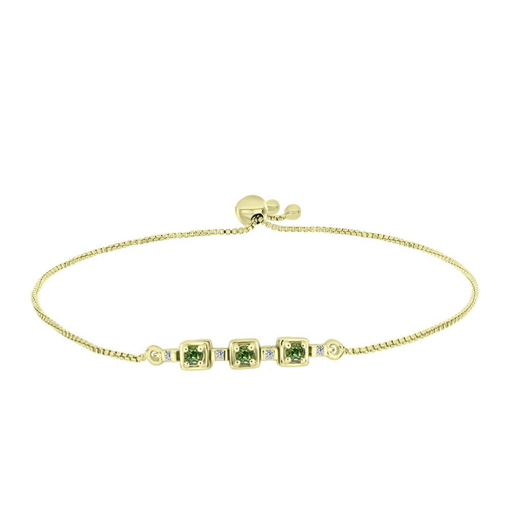 Pulsera de Plata Bañada en Oro con Zafiro Verde y Topacio Blanco