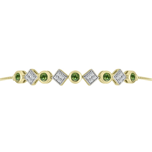 Pulsera de Plata Bañada en Oro con Zafiro Verde y Topacio Blanco