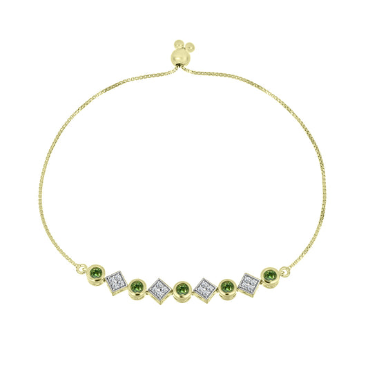Pulsera de Plata Bañada en Oro con Zafiro Verde y Topacio Blanco