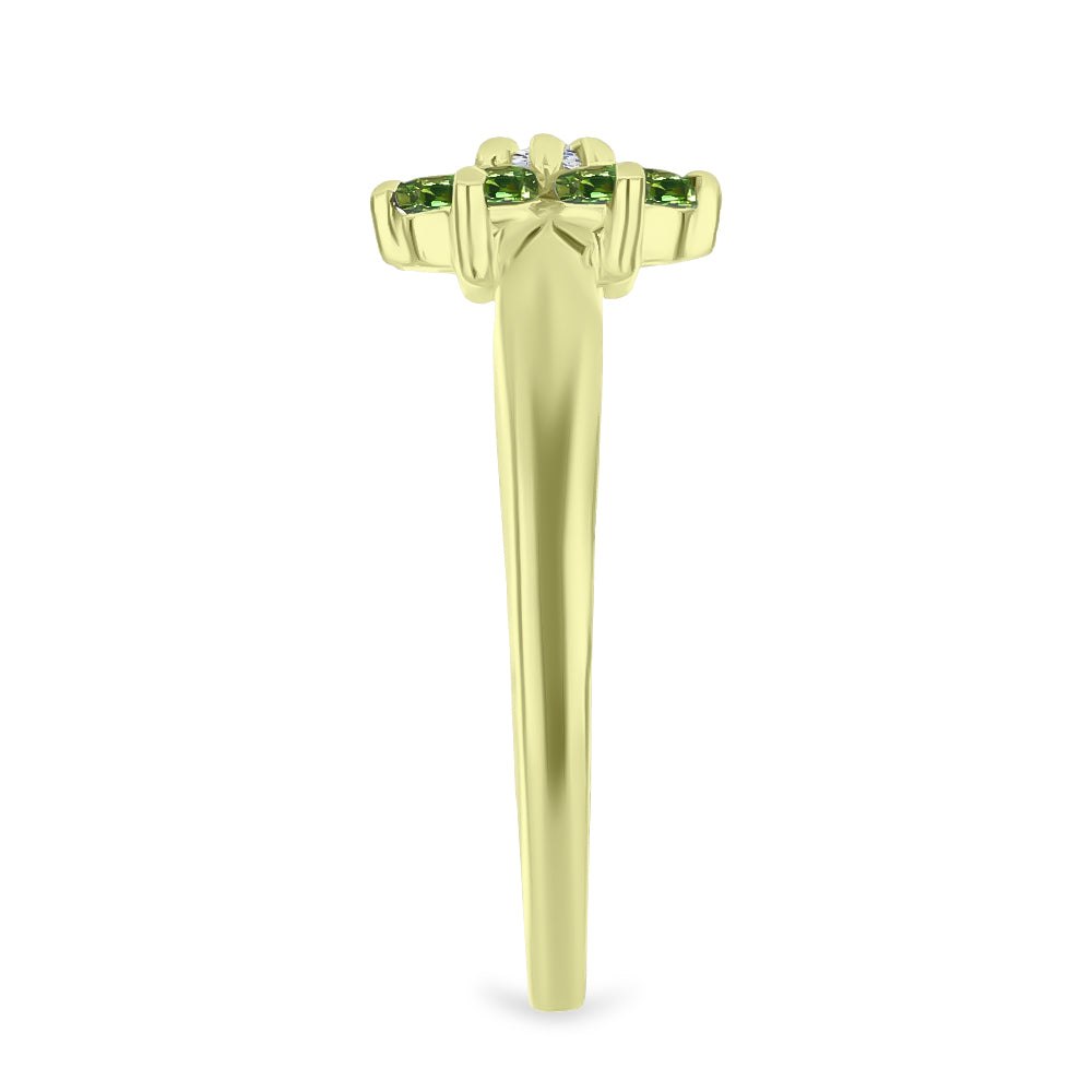 Anillo de Plata Bañada en Oro con Zafiro Verde y Topacio Blanco