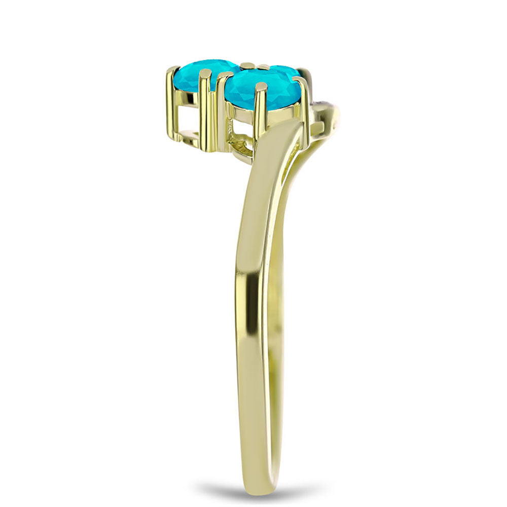 Anillo de Plata Bañada en Oro con Jade Azul y Topacio Blanco
