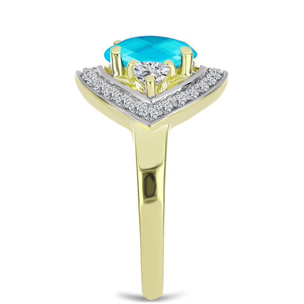 Anillo de Plata Bañada en Oro con Jade Azul y Topacio Blanco