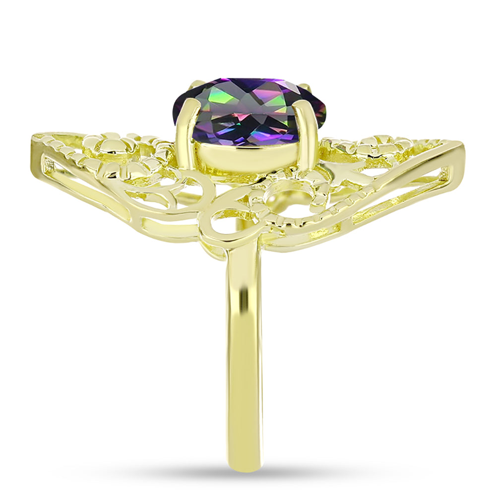 Anillo de Plata Bañada en Oro con Cuarzo Hematita verde místico