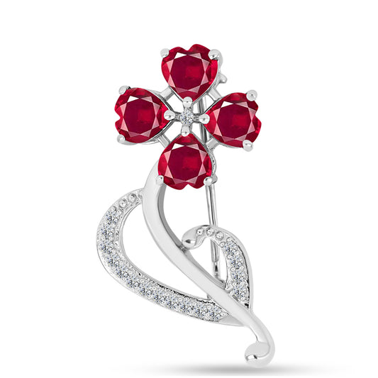 Broche de Plata con Rubí de Madagascar y Topacio Blanco