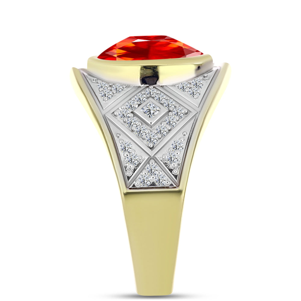 Anillo de Plata Bañada en Oro con Ópalo de Fuego de Lega Dembi y Zircón Blanco