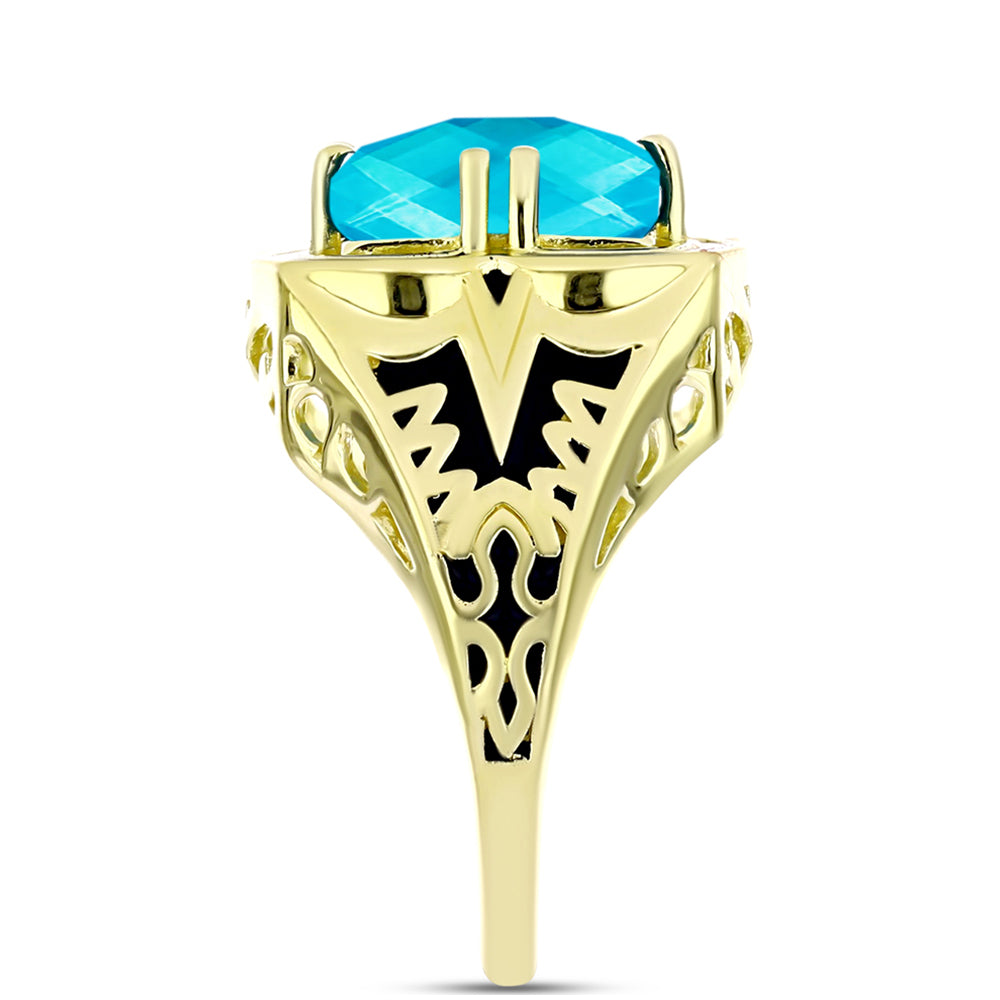 Anillo de Plata Bañada en Oro con Jade Azul