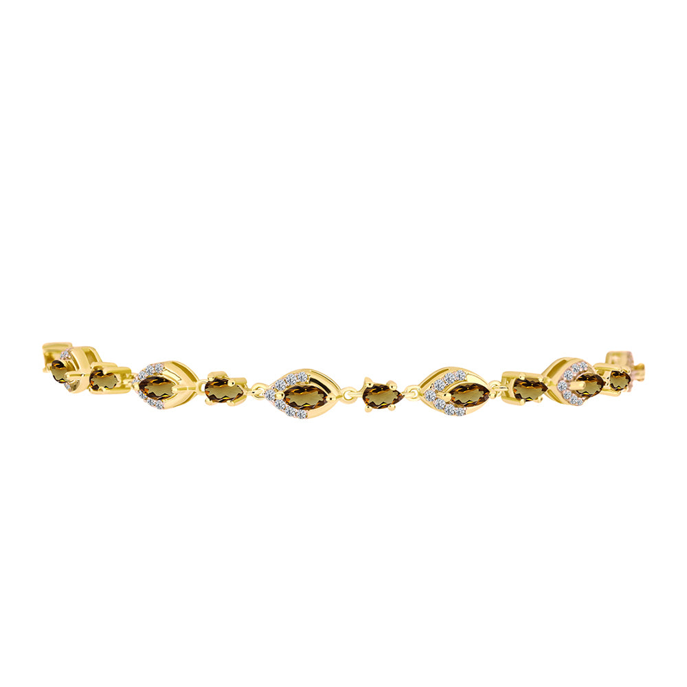 Pulsera de Plata Bañada en Oro con Cuarzo Coñac y Topacio Blanco