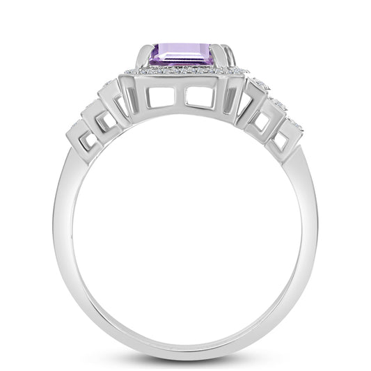 Anillo de Plata con Amatista Rosa de Francia y Topacio Blanco