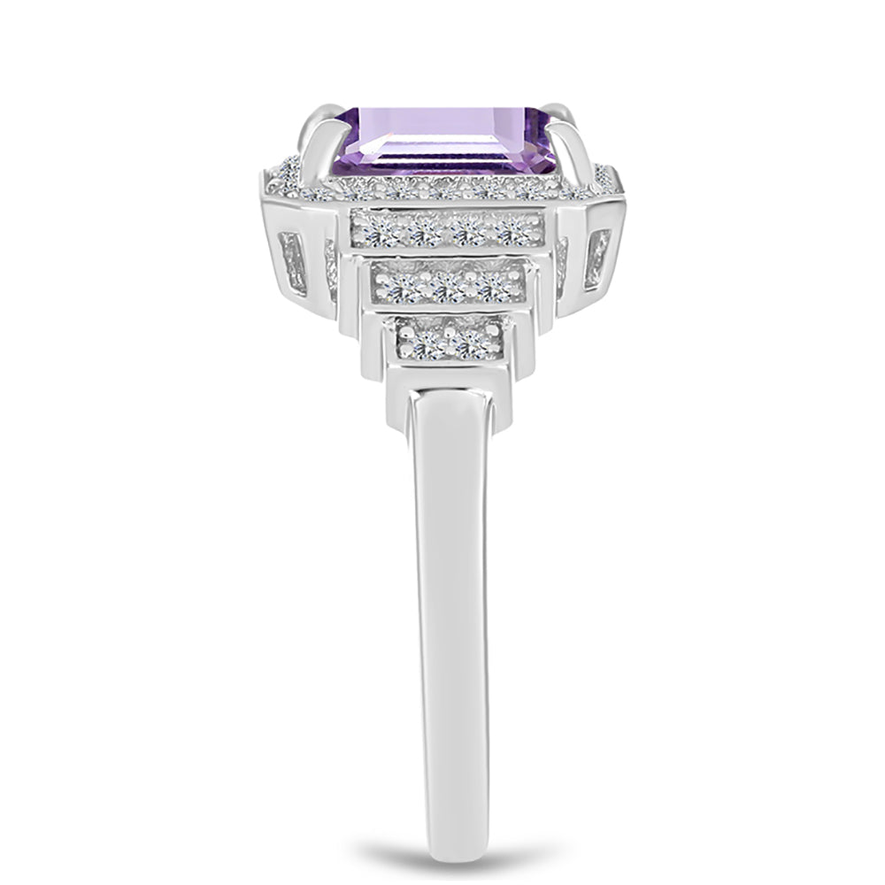 Anillo de Plata con Amatista Rosa de Francia y Topacio Blanco