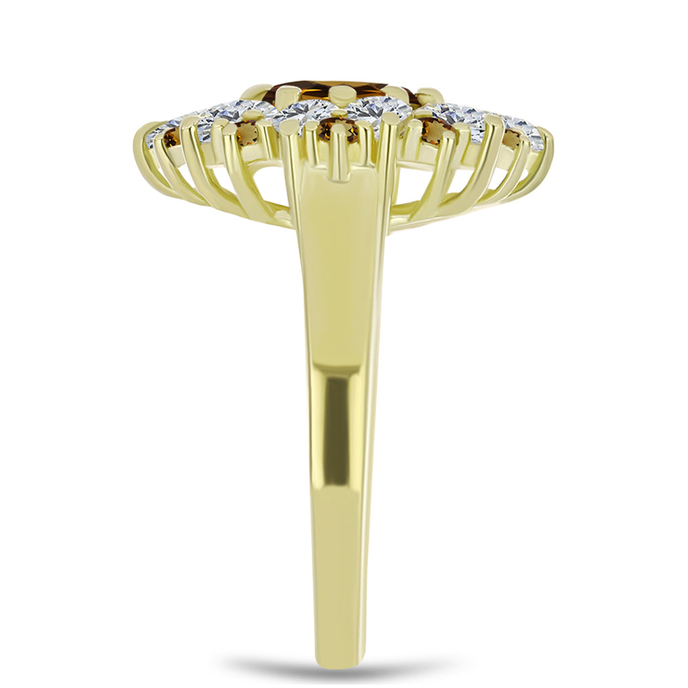 Anillo de Plata Bañada en Oro con Cuarzo Coñac y Topacio Blanco