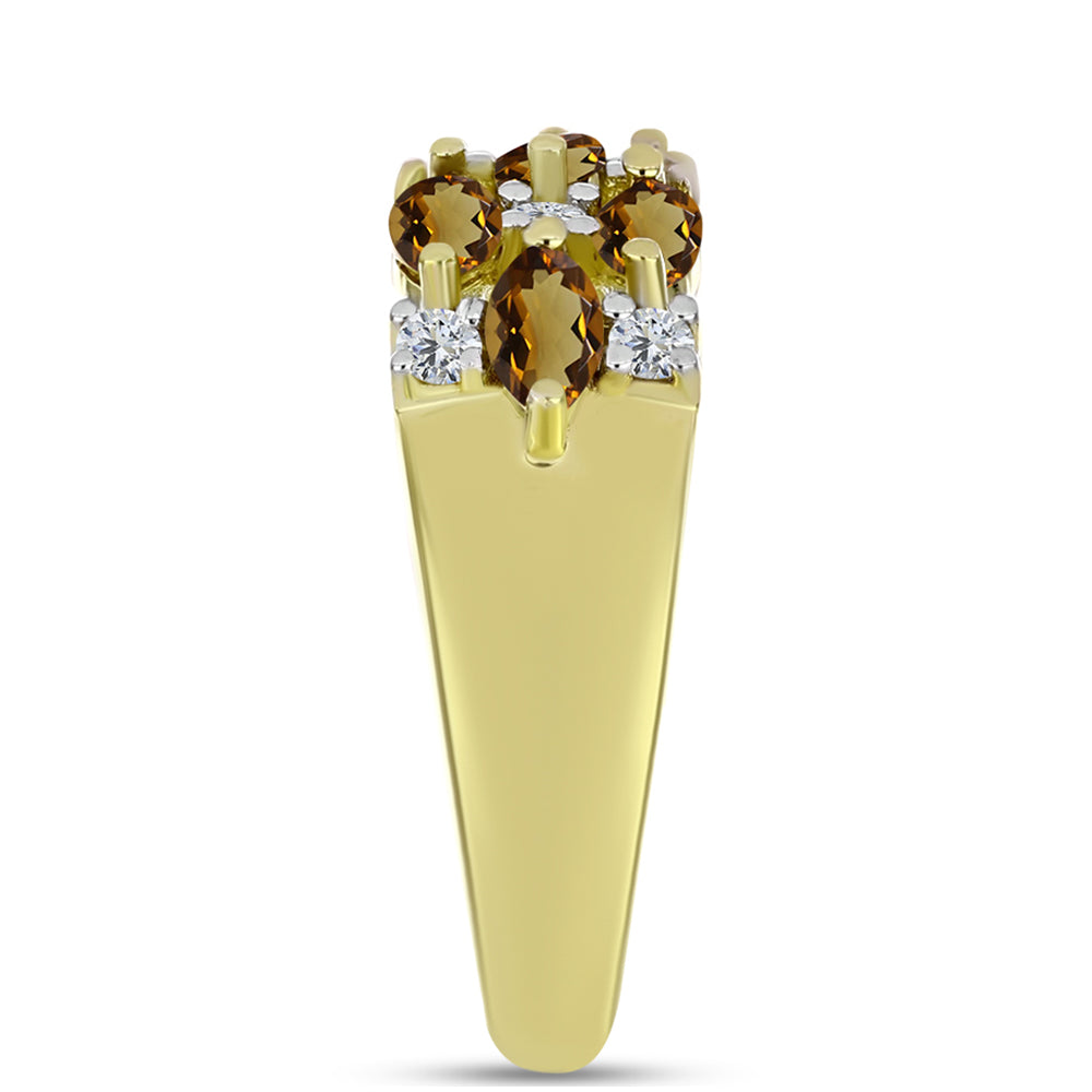 Anillo de Plata Bañada en Oro con Cuarzo Coñac y Topacio Blanco