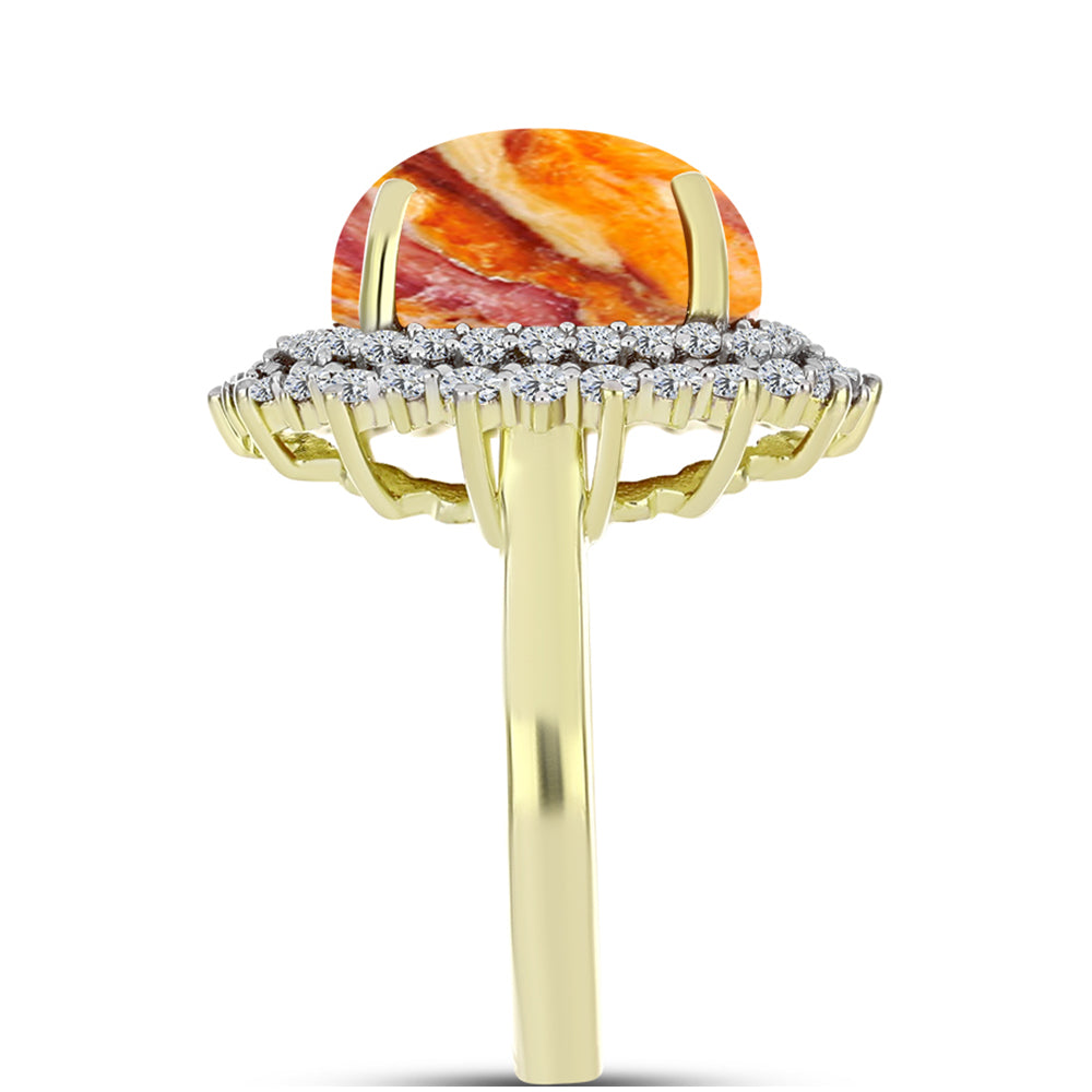 Anillo de Plata Bañada en Oro con Jaspe Garra de León y Topacio Blanco