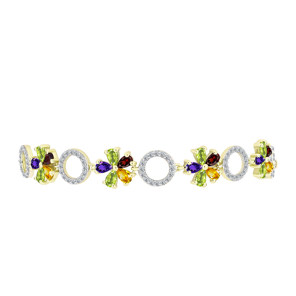 Pulsera de Plata Bañada en Oro con Amatista de Marruecos y Citrino de los Montes Urales