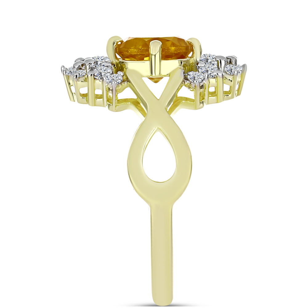 Anillo de Plata Bañada en Oro con Citrino de Río del Oro y Topacio Blanco