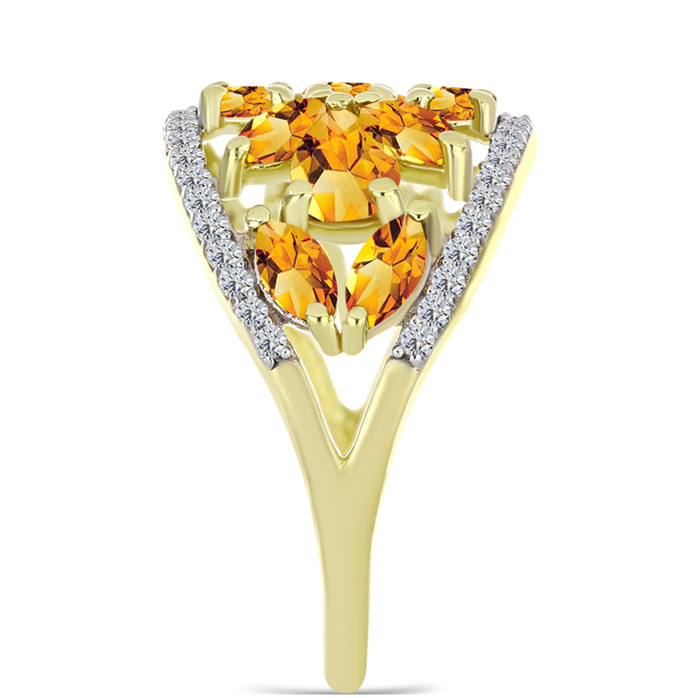 Anillo de Plata Bañada en Oro con Citrino de Río del Oro y Topacio Blanco