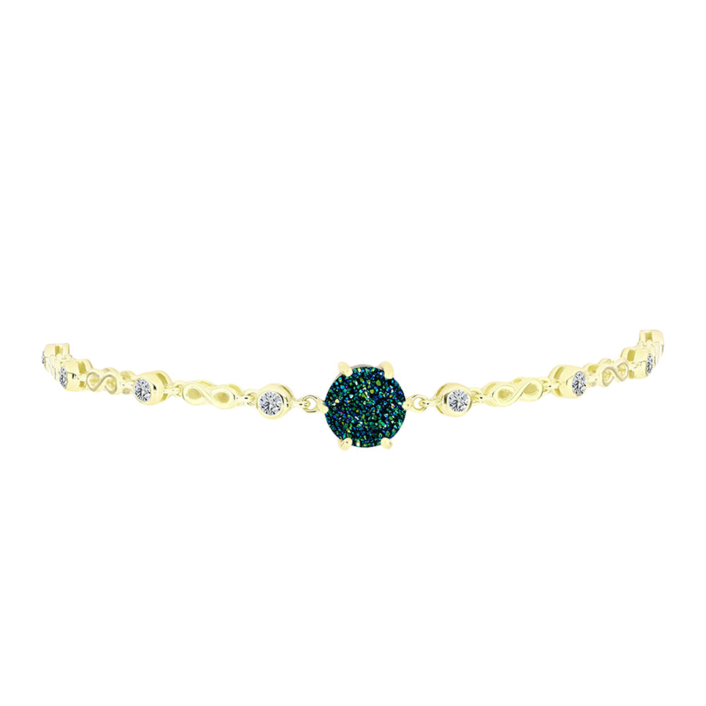 Pulsera de Plata Bañada en Oro con Drusa Verde y Topacio Blanco