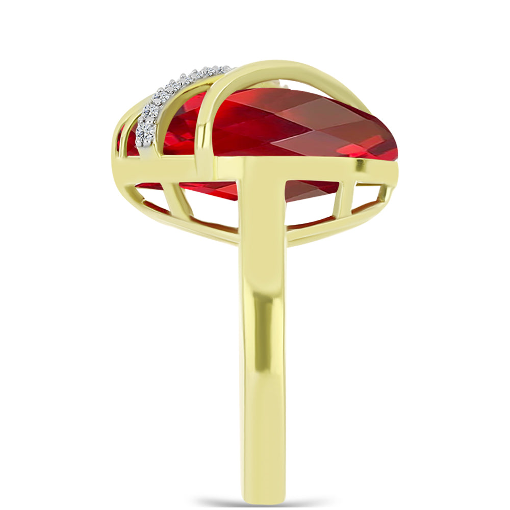 Anillo de Plata Bañada en Oro con Ágata Roja y Topacio Blanco