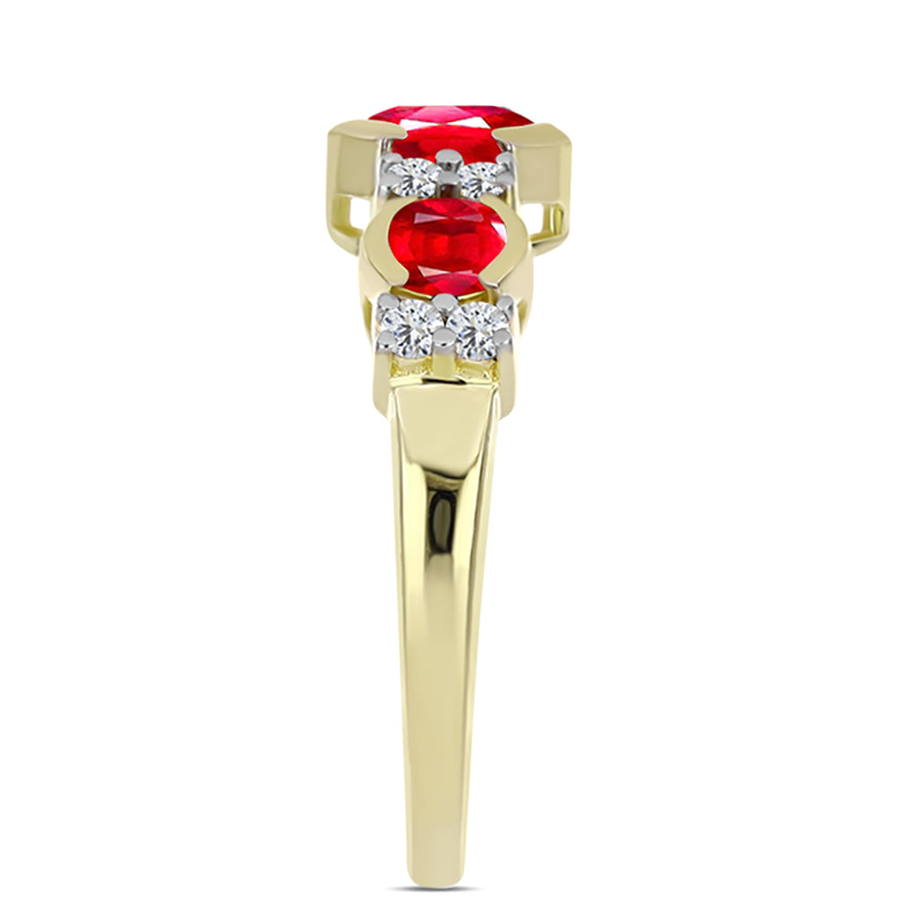Anillo de Plata Bañada en Oro con Ágata Roja y Topacio Blanco