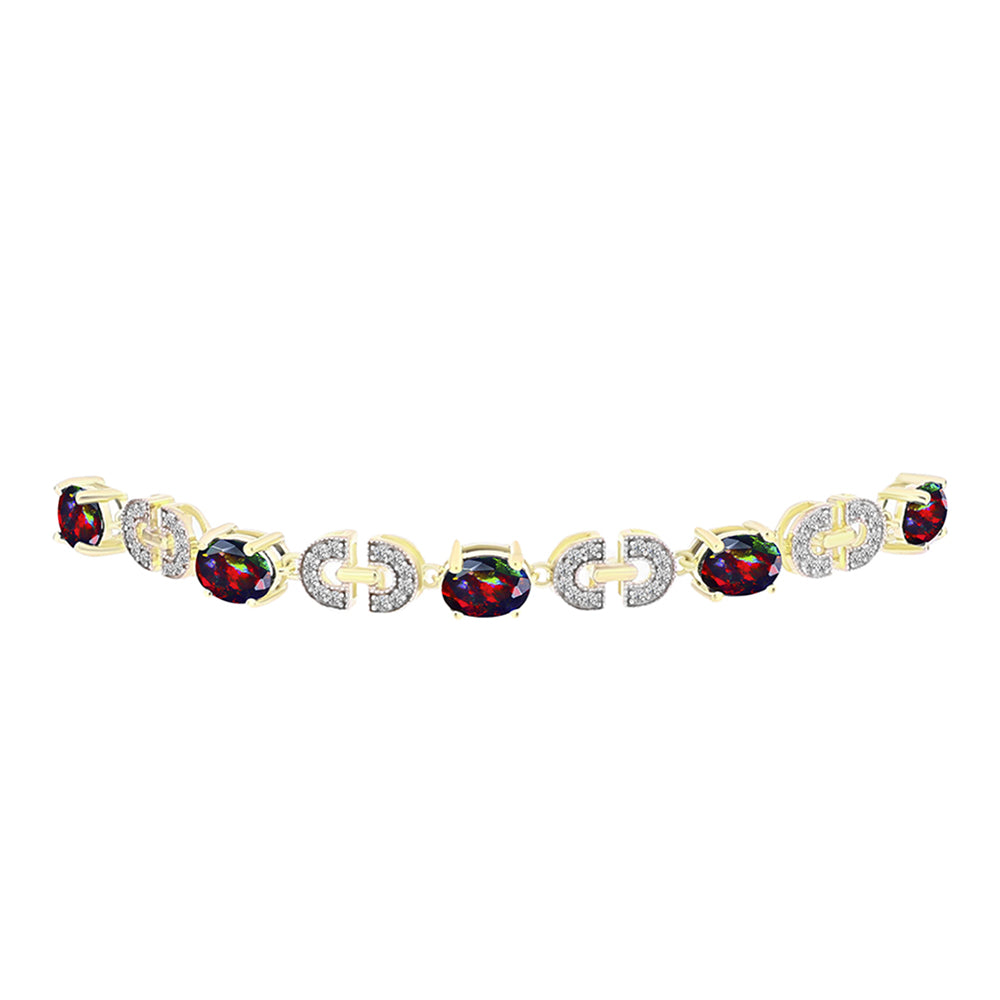 Pulsera de Plata Bañada en Oro con Ópalo negro medianoche Lega Dembi de Ëtiopía y Topacio Blanco